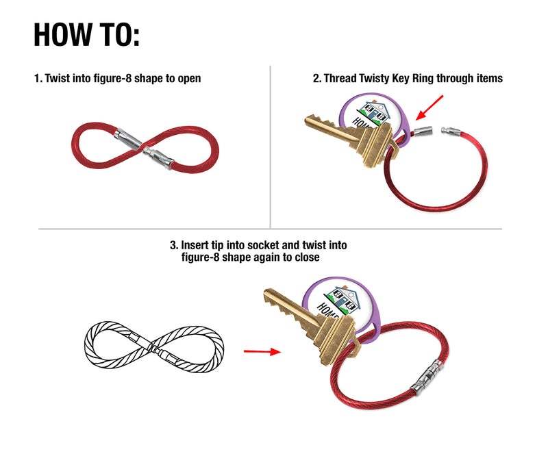 Lucky Line 5â€ Twisty Lock Key Ring, Flexible Nylon Coated Steel Wire Loop, Corrosion-Resistant and Durable, 5 Pack, Red (8117005) - Image 4